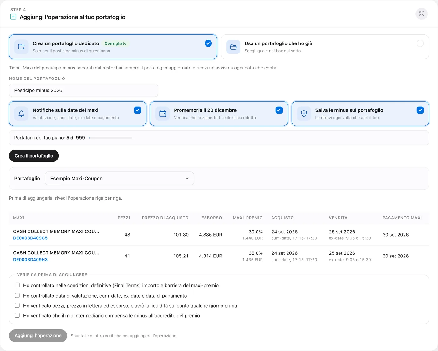 Step 4 del Tool Maxi-Coupon: il portafoglio
